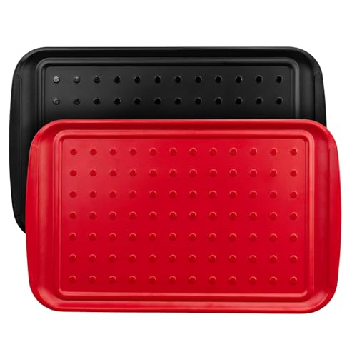 BEESEN 17 Inch Grilling Prep & Serve Trays - Non-Slip, Warp-Resistant BBQ Platter Set for Outdoor Cooking, Camping, Tailgating, Backyard Parties - Red & Black