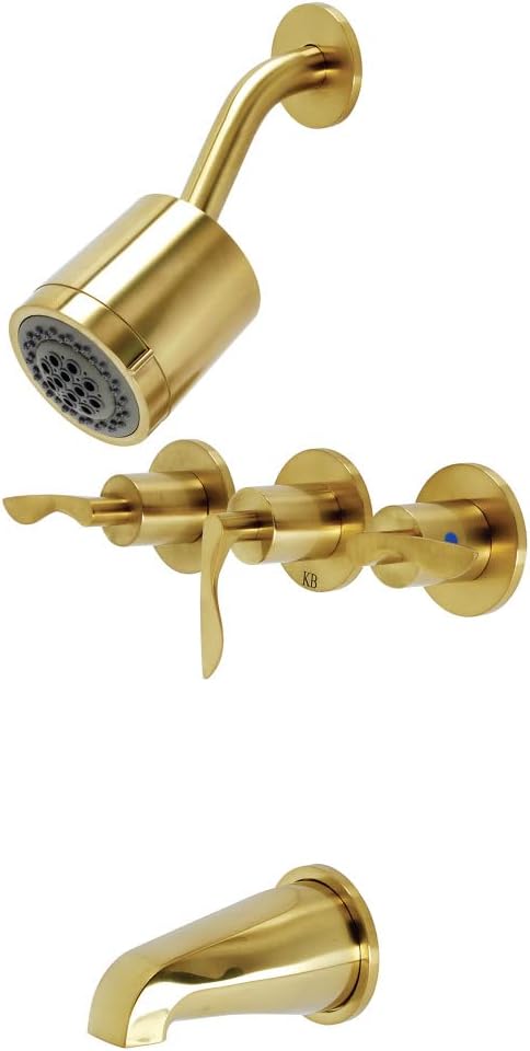 Kingston Brass KBX8133SVL Serena Triple-Handle Tub and Shower Faucet in Antique Brass