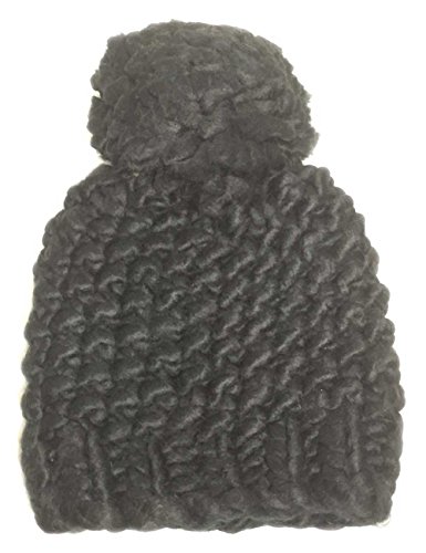 Classic Fashion Solid Color Chunky Knit Pom Pom Beanie Hat Cap (Black)