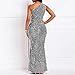 VERWIN Sequins Fashion Sleeveless Oblique Collar Mermaid Women's Maxi Dress Bodycon Dress Party Dress Gray L