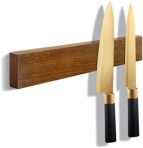Magnetic Knife Holder Wood, 10" Knife Magnetic Strip No Drill Adhesive Knife Magnet Block, Wooden Magnetic Knife Holder for Wall Mount Fridge Refrigerator Kitchen Knife Bar Utensils Tools Organizer