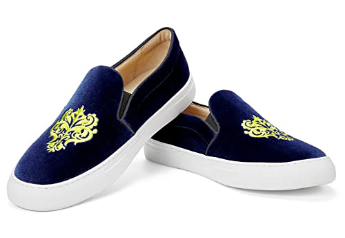 Journey West Women'S Fashion Velvet Sneakers With Embroidery Comfortable Slip-On Work Shoes For Women Vine Bule Us 7.5 thumb #1