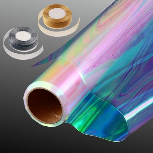 86,4 cm x 1,5 m Papel de celofane iridescente com glitter com 2 fitas sacos de celofane para cestas