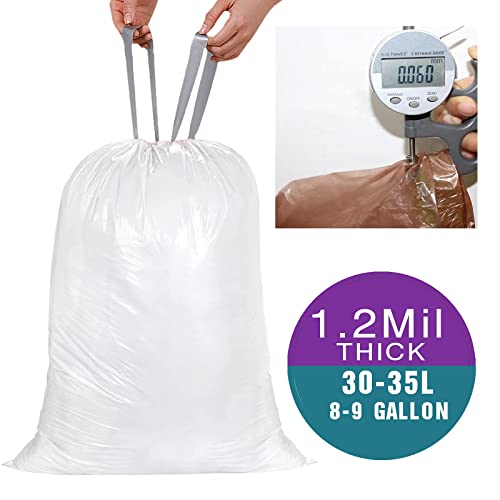 Displayforever, Code H (50 Count) 8-9 Gallon Heavy Duty Drawstring Plastic Trash Bags Compatible With Simplehuman Code H 1.2 Mil White Drawstring Garbage Liners 8-9 Gallon/30-35 Liter #TOP1