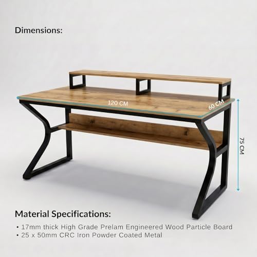 Image of TEKAVO Qri Computer Table for Home Pc | Office Table for Home | Lower Shelf & Moniter Riser, Laptop Table, Worktable, Study Table, Workstation | Forest Wood, Metal, (120 Cm x 60 Cm) - DIY