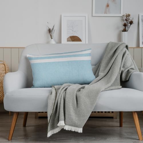 Image of 180 TC Pillow Cover Set of 2 | Pillow Cover Cotton 100% | Pillow Cover Set of 2 King Size | Wrinkle Free & Fade Resistance | Striped Pattern | Standard Size | All Season Use (Sky Blue)
