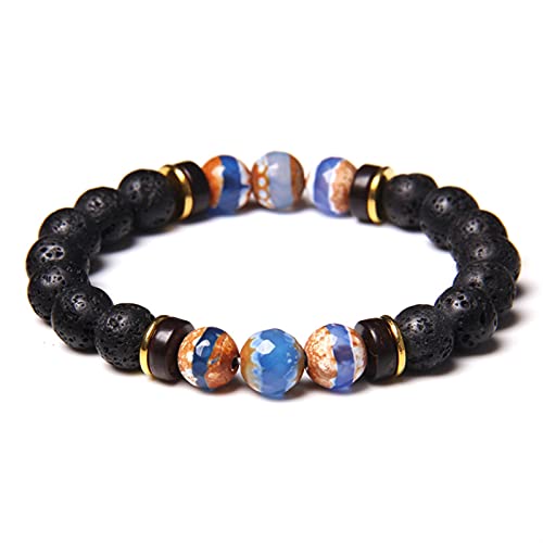 Bracelet en pierre naturelle noire perles de lave et esprit tibétain pour soi