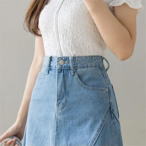 Women's Lace Patchwork Denim Skirt Woman High Waist Midi A-Line Skirt3