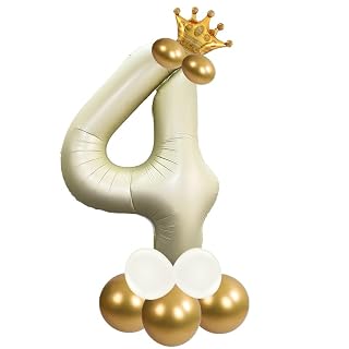 Shopperskart Cream Color 32 Inch Number Helium Foil Balloon For Birthday Decoration Items | Number foil Balloon 4 | Anniversary Decoration Items | Pack of 14