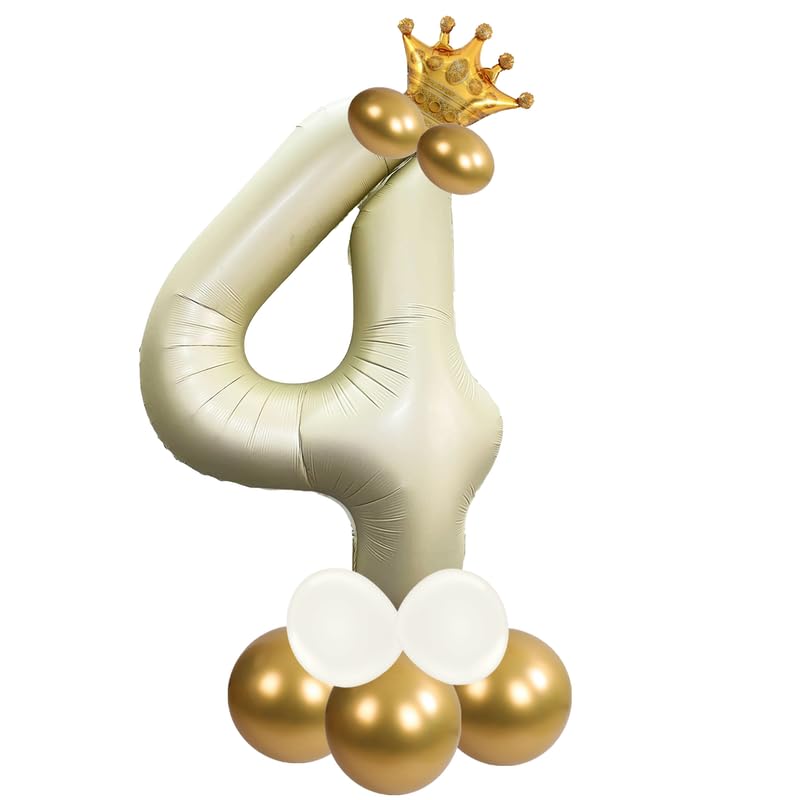 Image of Cream Color 32 Inch Number Helium Foil Balloon For Birthday Decoration Items | Number foil Balloon 4 | Anniversary Decoration Items | Pack of 14