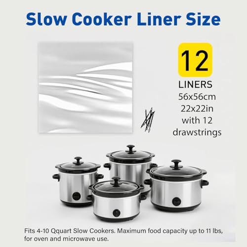 Mfinesun Slow Cooker Liners & Oven Bags,12 Count Extra Large Cooking Bags Turkey Bag Disposable Pot Liners Fit 6QT to 10QT, 22\"x22\"