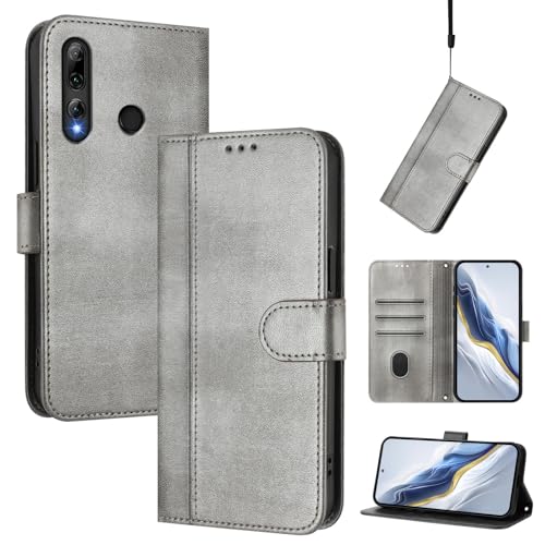 Pzwoxukhov Compatible with Huawei P Smart 2019 / P Smart+ 2019 Case Cover,Compatible with Huawei Enjoy 9S with Card Slot,Stand Holder,PU Leather flip Shockproof Case Cover Gray