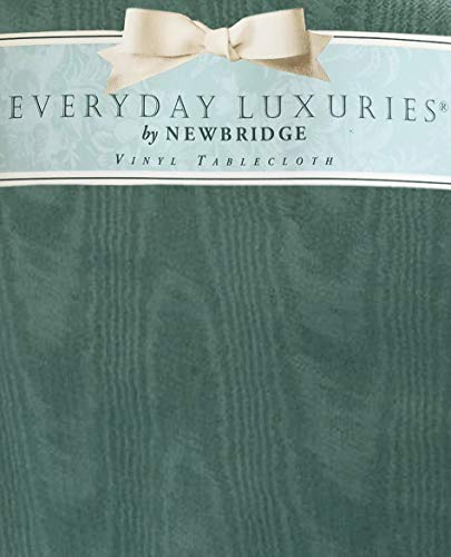 Newbridge Hunter Green Moire Wavy Solid Color Print Heavy Weight Vinyl Flannel Backed Tablecloth, Indoor/Outdoor Vinyl Tablecloth With Flannel Backing, 52” X 70” Oblong/Rectangle #TOP1