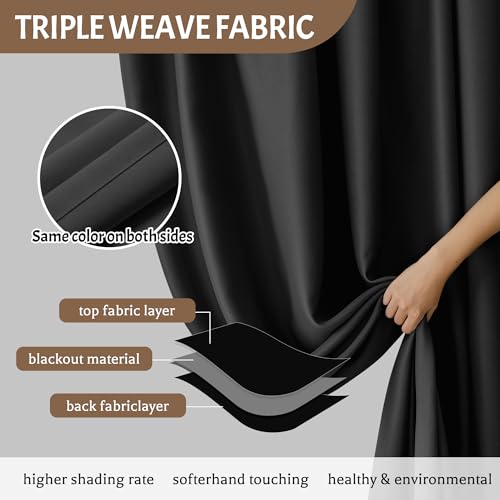 KNEOQIT Extra Wide 120 inch Wide Room Divider Blackout Curtains with Hooks, Thermal Insulated Drapes for Living Room, Bedroom, Sliding Door, Large Windows Black(1 Panel, 120" W x 84" H) by KNEOQIT - Used condition - Image 3