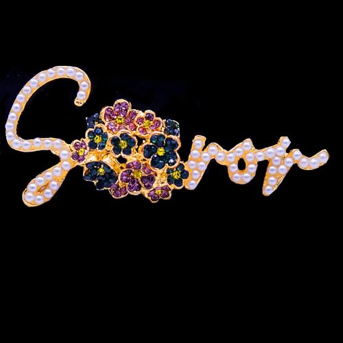 Image of Pearl Violet Flower DST Soror Pin Golden Greek Letters Sorority Lady Brooch Jewelry For Gifts