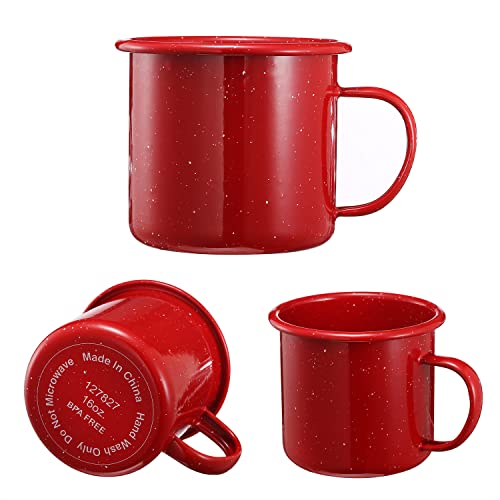 Kersiki 16Oz Outdoor Camping Mugs- Enamel Camping Mugs-Enamel Coffee Tea Camping Cup Mugs-Coffee Tea Cups For Camping Fishing Picnic Hiking Home Office, Portable & Reusable (Red-1 Pcs) #TOP5