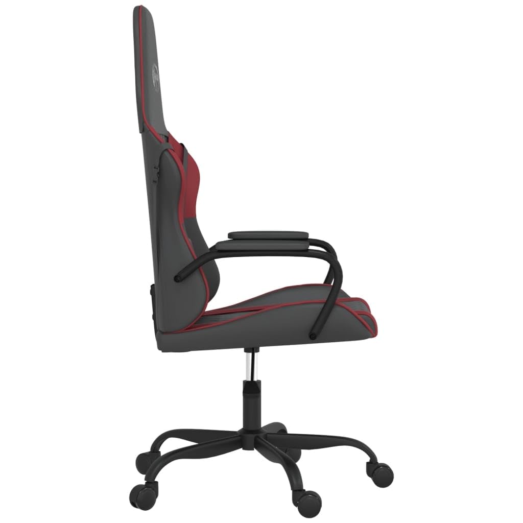 Fotel gamingowy z funkcją masażu, sztuczna skóra, kolor czarny, czerwone wino, ergonomiczne krzesło obrotowe z siedziskiem o regulowanej wysokości i podłokietnikami, podparcie lędźwiowe
