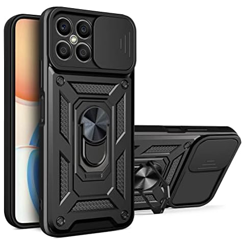 Joie & Joho Compatible with Honor X8, Military Grade Protective Case with Silde Camera Cover and Built-in Kickstand Full Body Shockproof Bumper Case for Honor X8, Black Cover