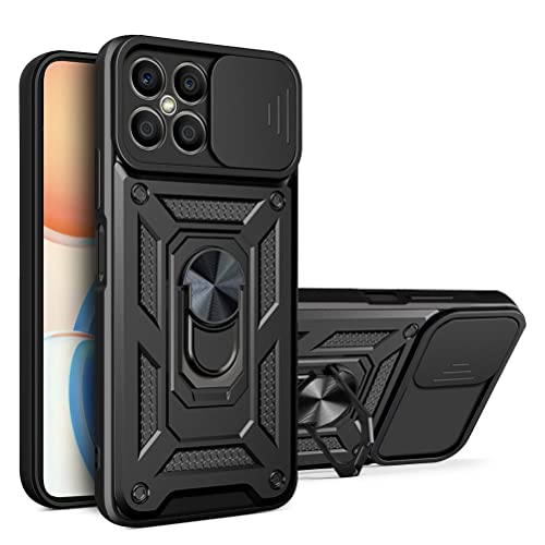 WBWONE Funda para Huawei Honor X8 5G / X6 / 70 Lite, Anti-Rasguño Shock- Absorción TPU/PC Carcasa con 360° Anillo Kickstand y Cubierta Deslizante de la Cámara, Negro