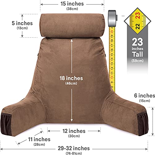 Husband Pillow Combo - Backrest Pillow With Arms : Medium Saddle Brown & Lap Desk Bed Tray : Xxl Grey - Aspen Memory Foam Reading Pillows For Bed W/Removable Neck Roll & Laptop Bed Tray Table #TOP3