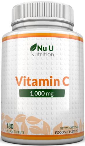 Vitamin C 1000mg | 180 Tablets (6 Month's Supply) | Ascorbic Acid, Suitable for Vegetarians & Vegans by Nu U Nutrition