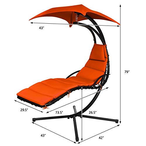 Safstar Hanging Chaise Lounger With Removable Canopy, Outdoor Swing Chair With Built-In Pillow, Hanging Curved Chaise Lounge Chair Swing For Patio Porch Poolside, Hammock Chair With Stand (Orange) #TOP3
