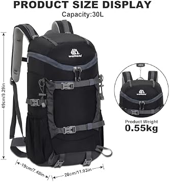 jianyana Hiking Backpack Waterproof 30L Foldable Rucksack Durable Lightweight Camping Bag skiing mountain climbing Camping Trekking Hiking Walking Cycling Climbing Outdoor Sports for Women Men(black)