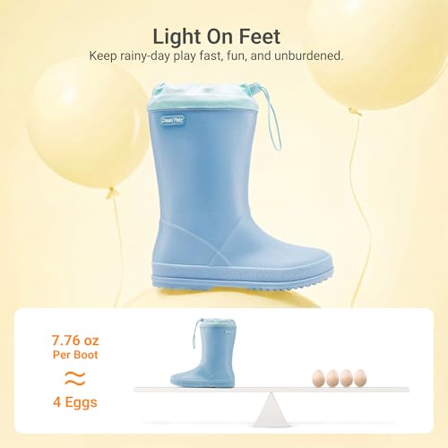 Kids Waterproof Drawstring Rain Boots – Sky Blue, DREAM PAIRS – Size 1 Little Kid angle 6