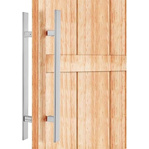 HONGYUN Door Pull Handle, 36 Inch Brushed Finish Stainless Steel Heavy-Duty Push Pull Barn Door Handle Glass Pulls, Interior and Exterior, Modern Square Design Cover