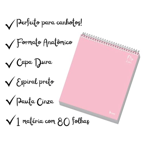 Caderno Flip Rosa Capa Dura 1 matéria 80 Folhas