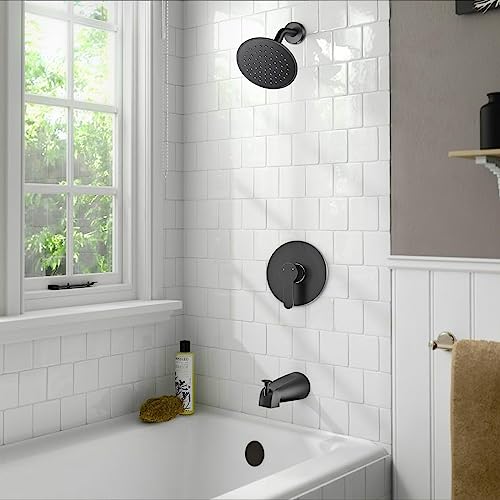 WRISIN Black Shower Faucet Set with Tub Spout, Shower Head and Handle Set, Matte Black Shower Fixtures with 6 Inch High-Pressure Rain Shower Head by WRISIN - Image 2