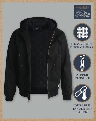 Bass Creek Outfitters Mens Canvas Jacket - Quilted Lining & Ribbed Cuff Sleeves Tricot Duck Work Jackets for Men (M-XXL)3