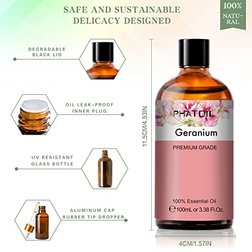 PHATOIL ゼラニウム アロマオイル 100ml エッセンシャルオイル 天然100% 精油 加湿器・ディフューザー・アロマストーン用 芳香用