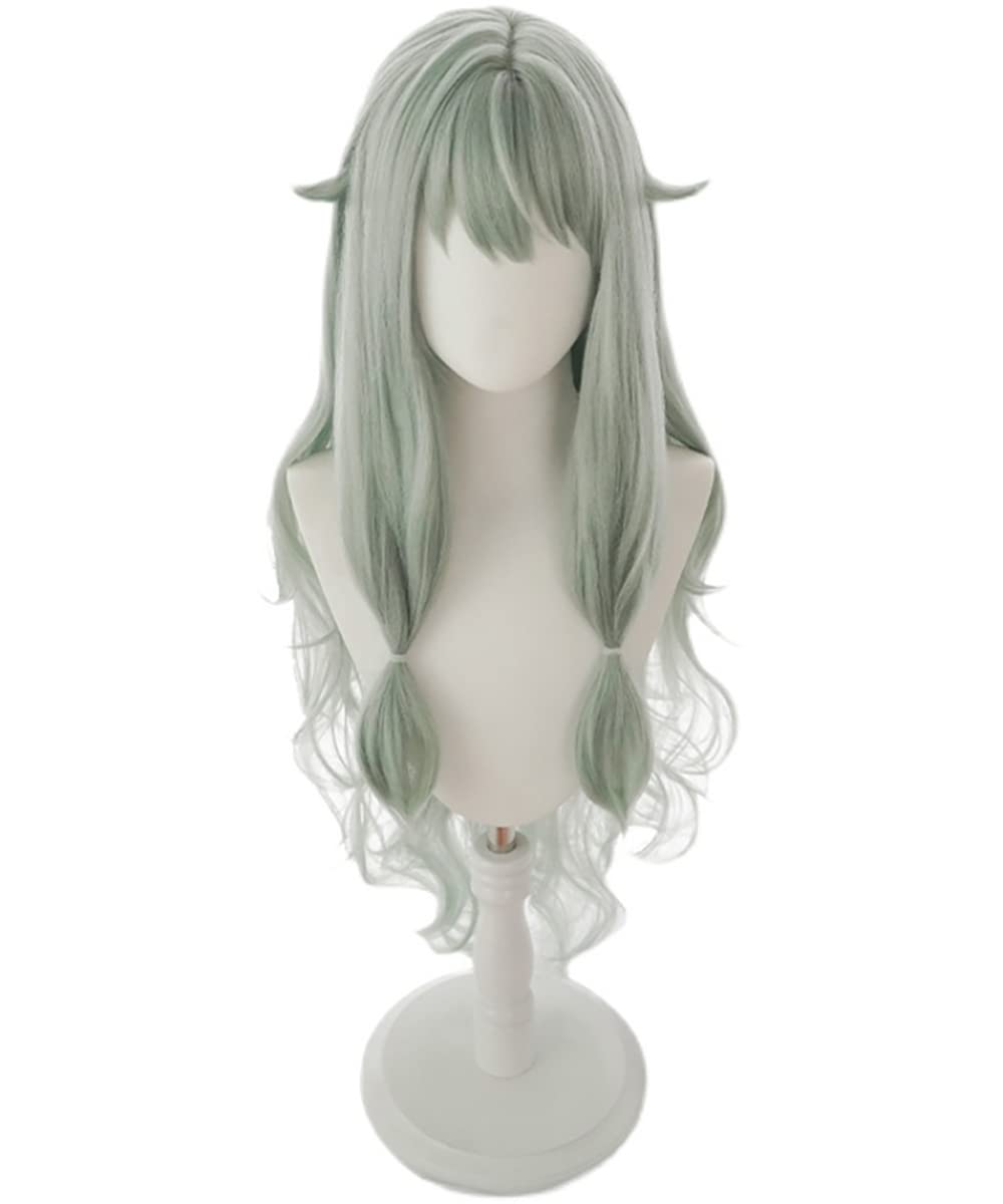 Green Wavy Adult Wig Women Halloween Party Wavy Hair with Bangs
