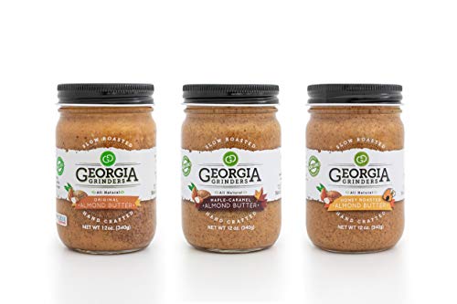 Georgia Grinders Almond Butter Gift Box Trio!! - Contains 1 - 12Oz Jar Of Each; Original Almond Butter, Honey-Roasted Almond Butter, Maple Caramel Almond Butter Simple And Delicious! #TOP3