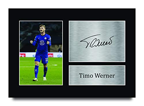 HWC Trading Foto de autógrafo firmada A4 de Timo Werner para fans y seguidores, tamaño A4