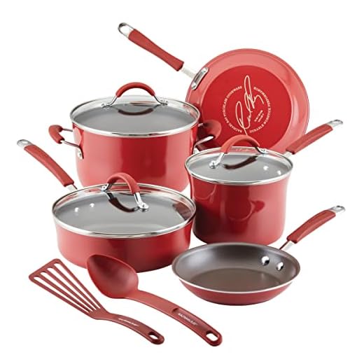 Rachael Ray Cucina Nonstick Cookware/Pots and Pans Set, 10 Piece - Cranberry Red