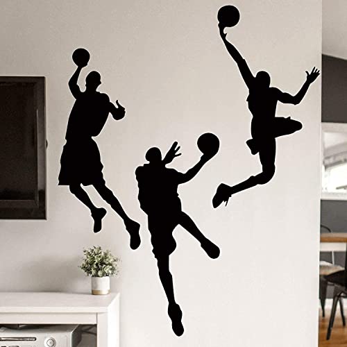 Dnven Vinyl Basketball Wall Decals 3 Basketball Players Slam Dunk Silhouette Wall Stickers Murals For Boys Room Decor Black 53 Incehs X 32 Inches #TOP3