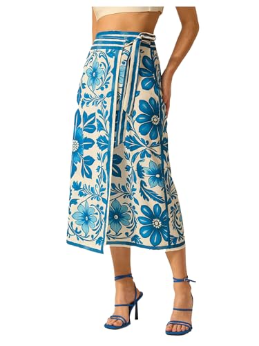 Verdusa Women's Floral Print Long Wrap Skirts Vintage Tied High Waisted Midi Skirt
