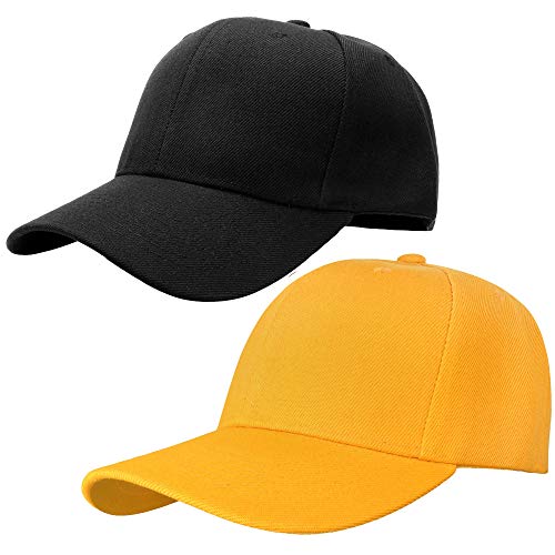 Falari Baseball Dad Cap Adjustable Size Perfect for Running Workouts and Outdoor Activities (One Size, 2pcs Black & Gold)