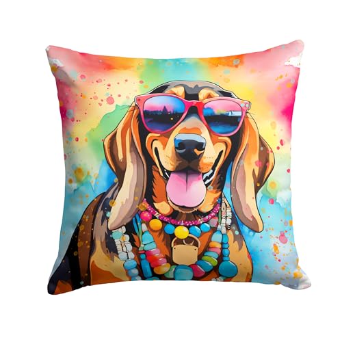 Caroline's Treasures DAC2504PW1414 Doberman Pinscher Hippie Dawg Fabric Decorative Pillow Machine Washable, Indoor Outdoor Decorative Pillow for Couch, Bed or Patio, 14Hx14W