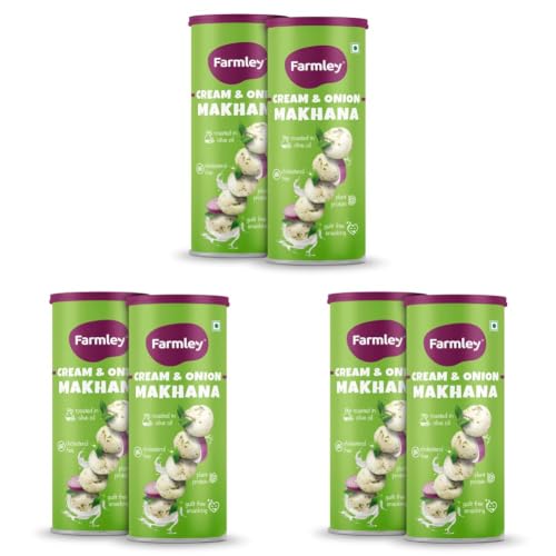 Image of Farmley Roasted and Flavoured Makhana | Cream & Onion Flavour | Healthy Snack | Cholesterol Free | Gluten Free | Rich in Protein & Fiber | Roasted In Olive Oil - 77g each (Pack of 6)