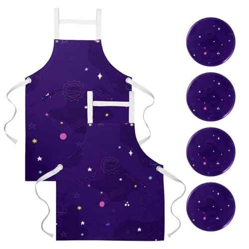 Tablier de cuisine anti-tache lot de 2 violet galaxie