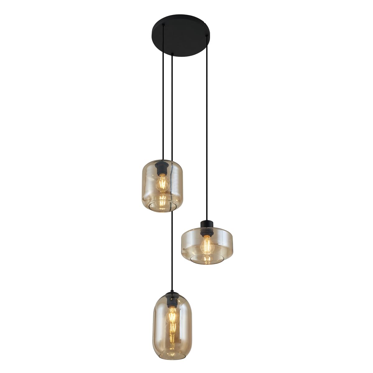 Qazqa Modern Pendelleuchte, Pendellampe - Sheena - mit bernsteinfarbenem Glas, Vintage, Rund, 3-flammig, 42cm,