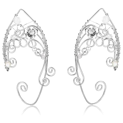 Pendientes de orejas de elfo con cuentas de perlas y hojas huecas Cover