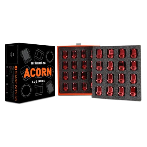 Image of Mishimoto Steel Lug Nuts, M14x1.5, Acorn Seat, 32pc Set, Red
