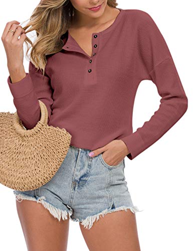 Image of MOLERANI Womens Long Sleeve Waffle Knit Henley Shirts Tunic Tops