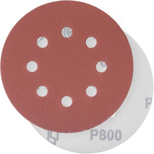 YoiYee 800 Grit Sanding Discs Pads, 8 Holes, 125mm/5-inch Hook and Loop Quick Change Sandpaper Sheet for Random Orbital Sander, 20 Pack