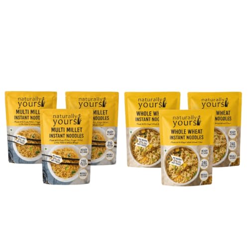 Image of Naturally Yours Instant Noodles Combo | Khapli Whole Wheat & Multi Millet Variety Pack | Maida Free, High Protein & Fiber | Steam Dried, Non Fried | No Onion No Garlic, Jain Friendly | 175g x 6 Pack