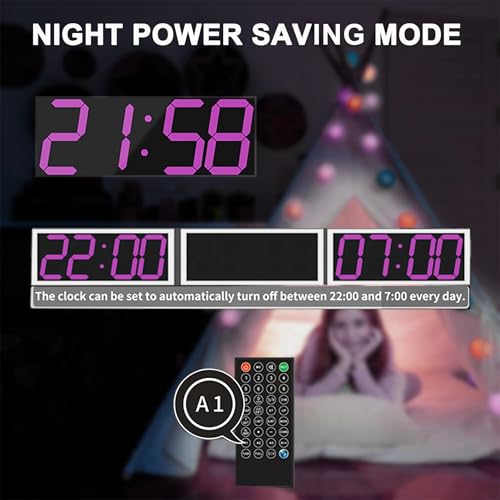 Image of CHKOSDA LED Large Digital Wall Clock, Oversize Wall Clock with 6 inch Numbers, Remote Control Count up /Countdown Timer Clock, Auto Dimmer, Big Calendar and Thermometer(Purple)